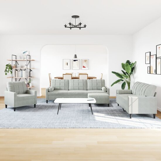 4-Delige Loungeset Met Kussens En Bolsters Fluweel Lichtgrijs
