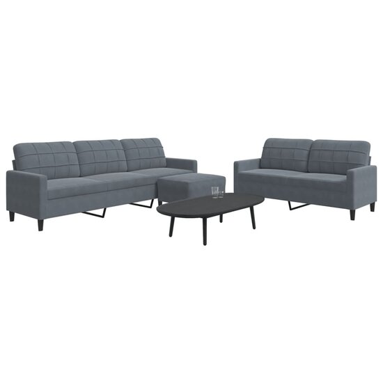 3-Delige Loungeset Met Kussens Fluweel Donkergrijs