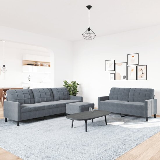 3-Delige Loungeset Met Kussens Fluweel Donkergrijs