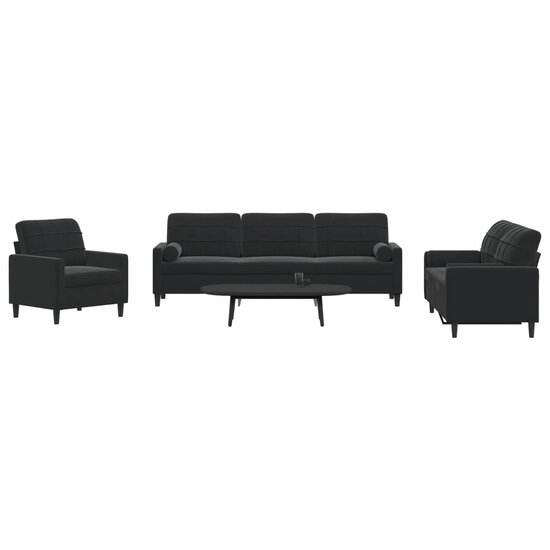 3-Delige Loungeset En Bolsters Fluweel Zwart met kussens