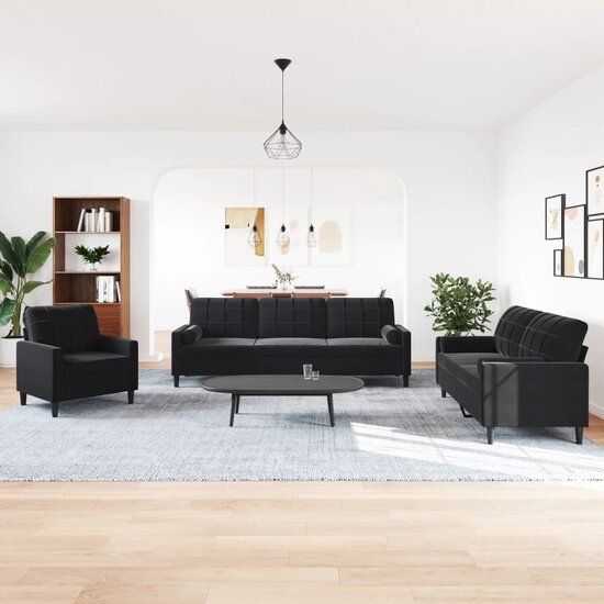 3-Delige Loungeset En Bolsters Fluweel Zwart met kussens