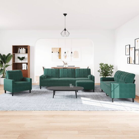 4-Delige Loungeset Met Kussens En Bolsters Fluweel Donkergroen