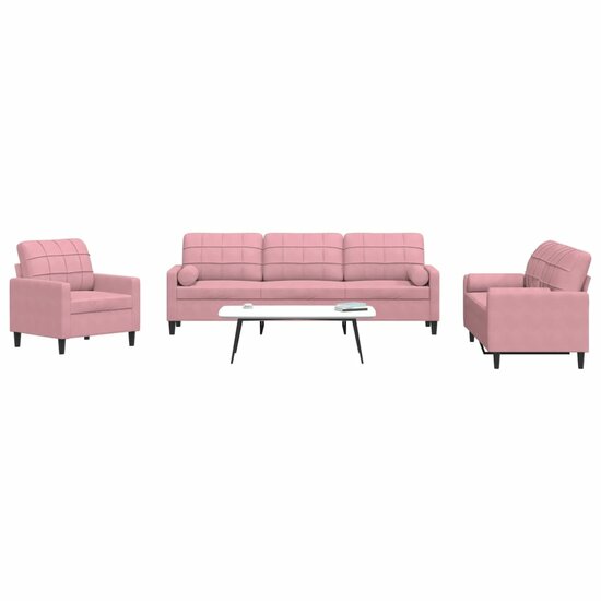 3-Delige Loungeset En Bolsters Fluweel Roze met kussens