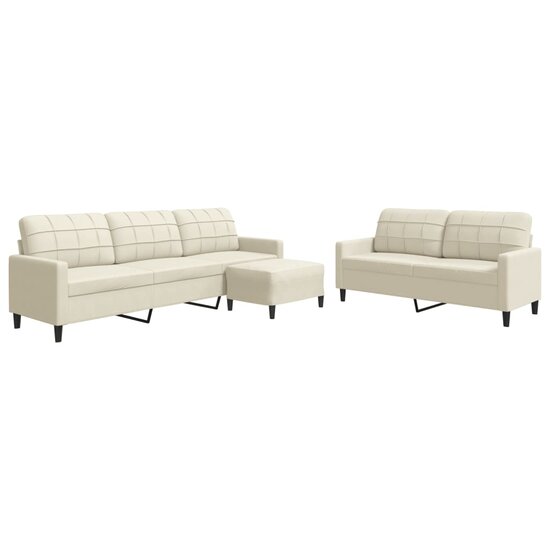 3-Delige Loungeset Met Kussens Fluweel Kleurig Cr&egrave;me