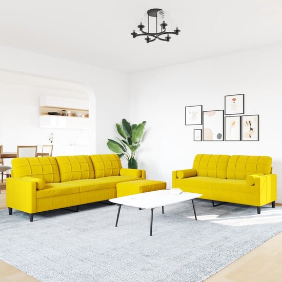 3-Delige Loungeset Met Kussens En Bolsters Fluweel Geel
