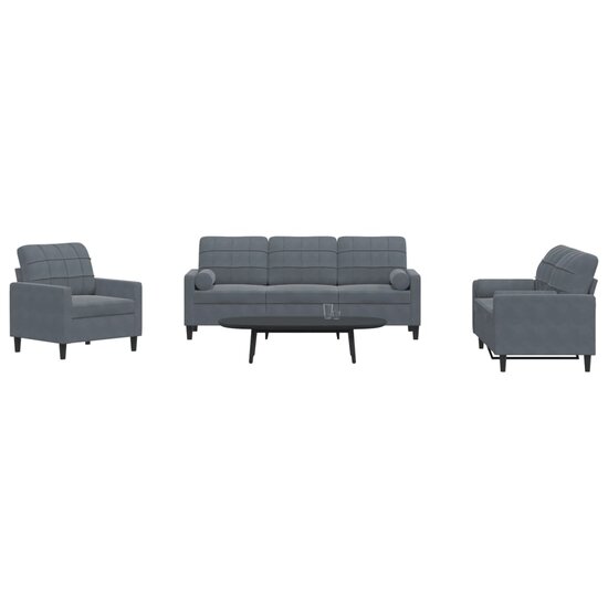3-Delige Loungeset En Bolsters Fluweel Donkergrijs met kussens