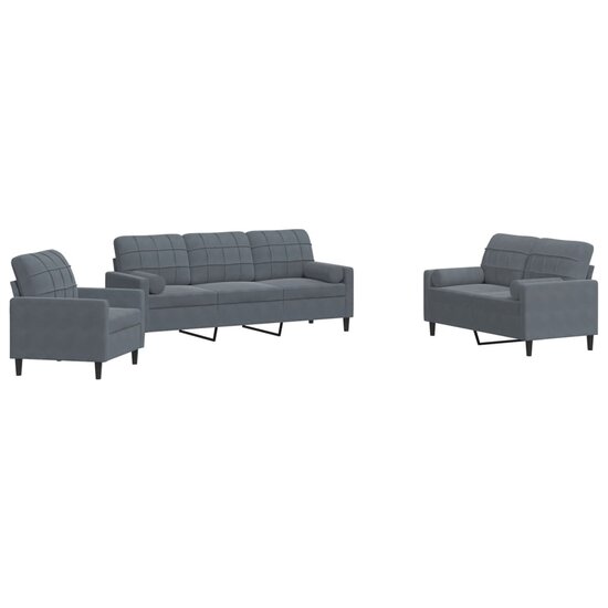 3-Delige Loungeset En Bolsters Fluweel Donkergrijs met kussens