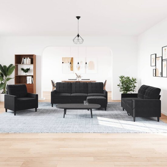4-Delige Loungeset Met Kussens Fluweel Zwart