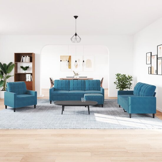 4-Delige Loungeset Met Kussens Fluweel Blauw
