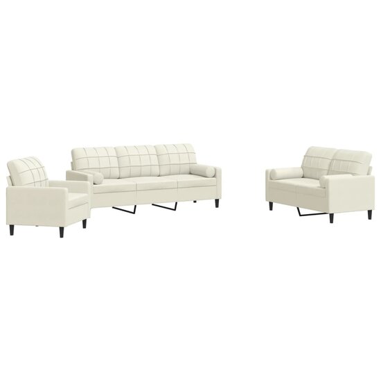 3-Delige Loungeset En Bolsters Fluweel Kleurig Cr&egrave;me met kussens