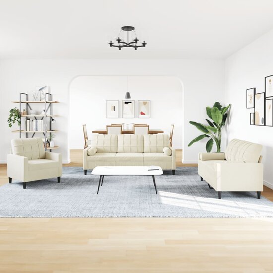 3-Delige Loungeset En Bolsters Fluweel Kleurig Cr&egrave;me met kussens