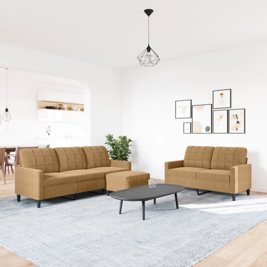 3-Delige Loungeset Met Kussens Fluweel Bruin