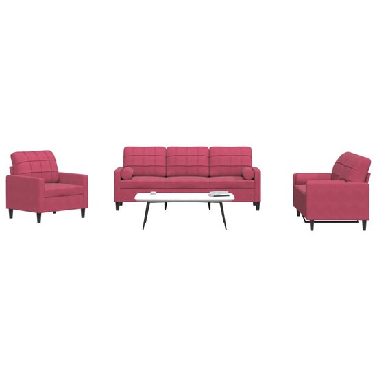 4-Delige Loungeset Met Kussens En Bolsters Fluweel Wijnrood