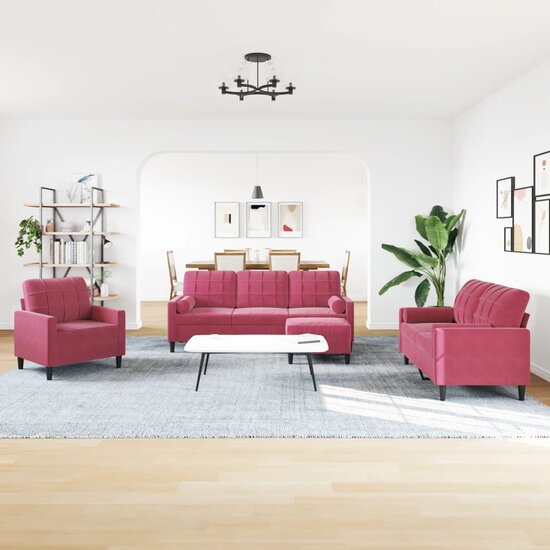4-Delige Loungeset Met Kussens En Bolsters Fluweel Wijnrood