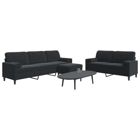 3-Delige Loungeset Met Kussens En Bolsters Fluweel Zwart