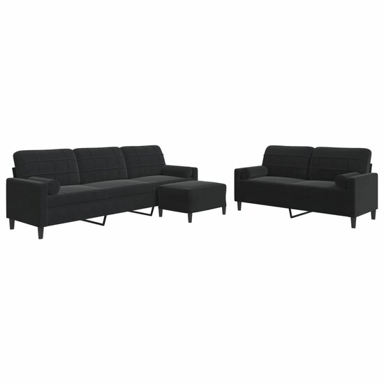 3-Delige Loungeset Met Kussens En Bolsters Fluweel Zwart