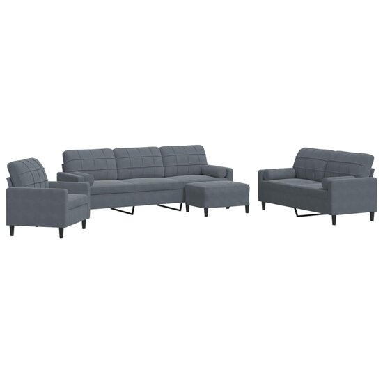 4-Delige Loungeset Met Kussens En Bolsters Fluweel Donkergrijs