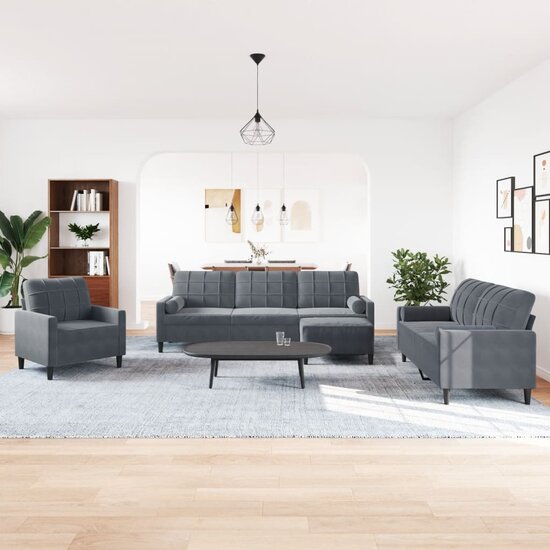4-Delige Loungeset Met Kussens En Bolsters Fluweel Donkergrijs