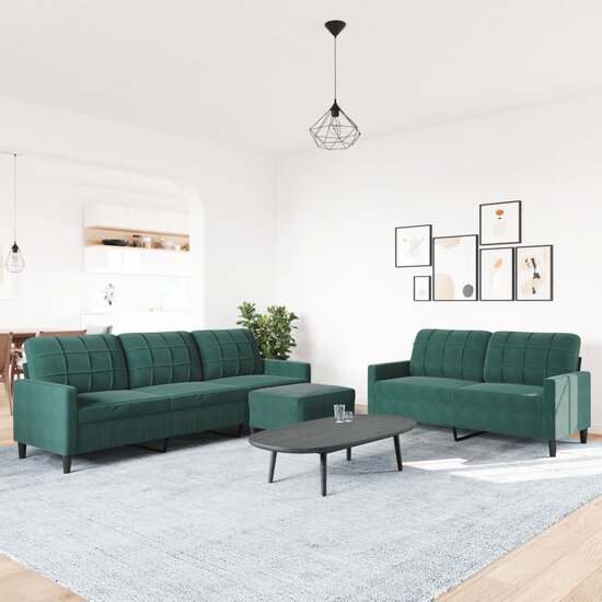 3-Delige Loungeset Met Kussens Fluweel Donkergroen