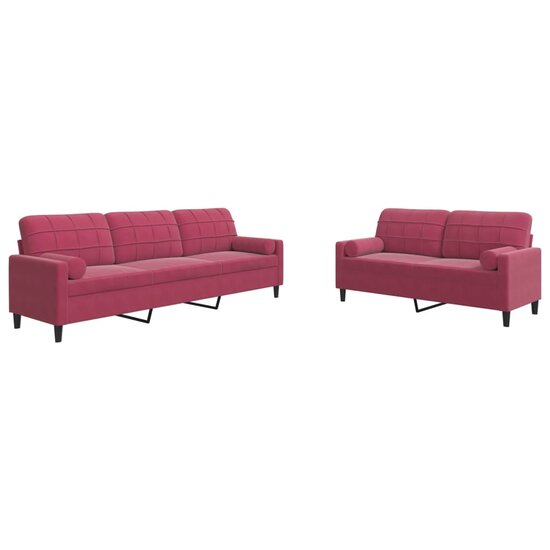 2-Delige Loungeset En Bolsters Fluweel Wijnrood met kussens
