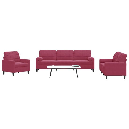 3-Delige Loungeset En Bolsters Fluweel Wijnrood met kussens