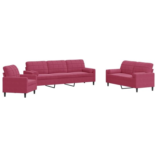 3-Delige Loungeset En Bolsters Fluweel Wijnrood met kussens