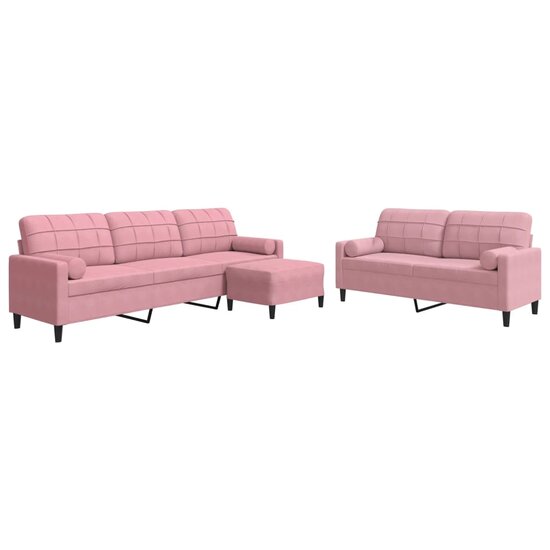 3-Delige Loungeset Met Kussens En Bolsters Fluweel Roze