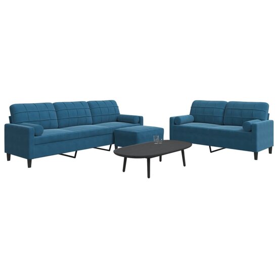 3-Delige Loungeset Met Kussens En Bolsters Fluweel Blauw