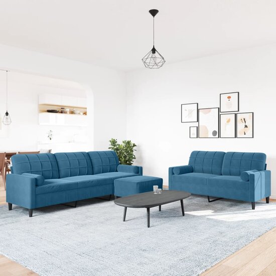 3-Delige Loungeset Met Kussens En Bolsters Fluweel Blauw