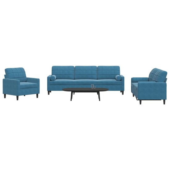 3-Delige Loungeset En Bolsters Fluweel Blauw met kussens