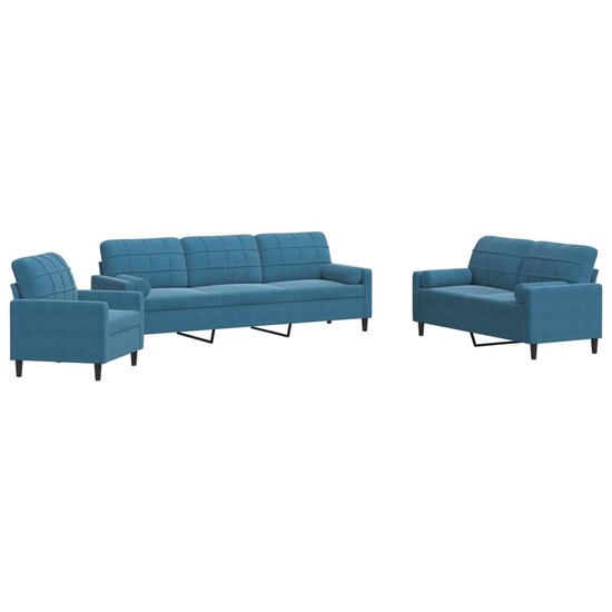 3-Delige Loungeset En Bolsters Fluweel Blauw met kussens