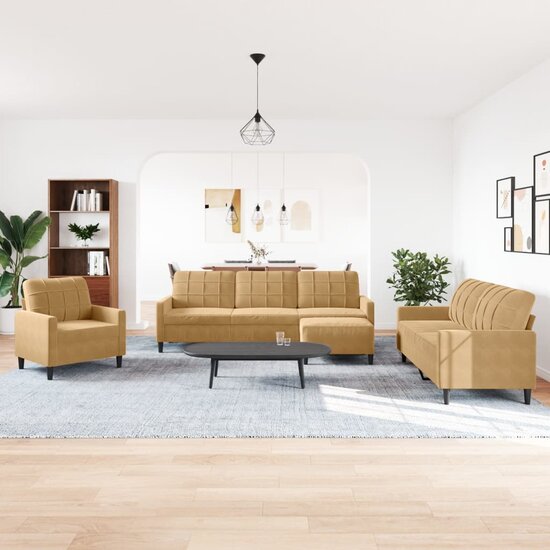 4-Delige Loungeset Met Kussens Fluweel Bruin