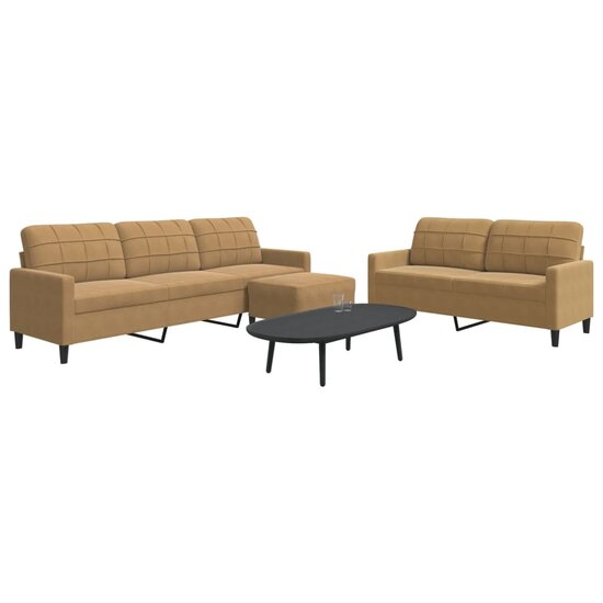3-Delige Loungeset Met Kussens Fluweel Bruin