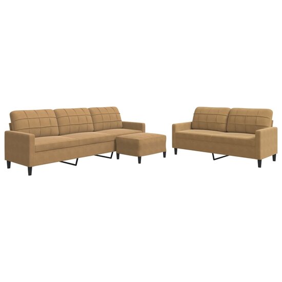 3-Delige Loungeset Met Kussens Fluweel Bruin