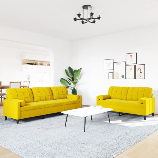 2-Delige Loungeset En Bolsters Fluweel Geel met kussens