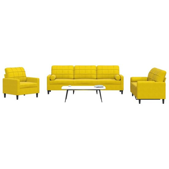 3-Delige Loungeset En Bolsters Fluweel Geel met kussens