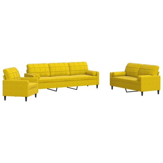 3-Delige Loungeset En Bolsters Fluweel Geel met kussens