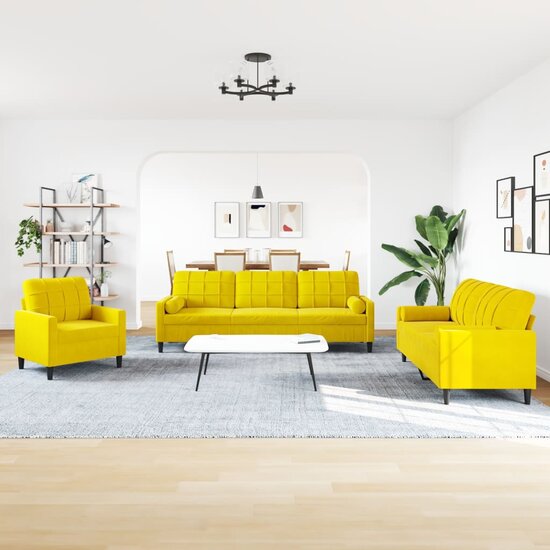 3-Delige Loungeset En Bolsters Fluweel Geel met kussens