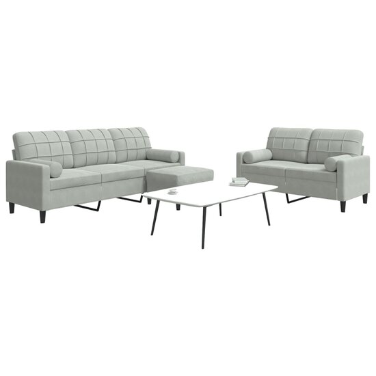 3-Delige Loungeset Met Kussens En Bolsters Fluweel Lichtgrijs