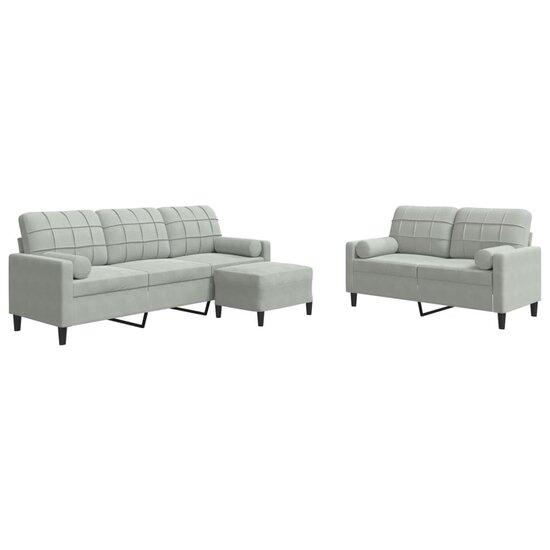 3-Delige Loungeset Met Kussens En Bolsters Fluweel Lichtgrijs