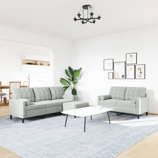3-Delige Loungeset Met Kussens En Bolsters Fluweel Lichtgrijs