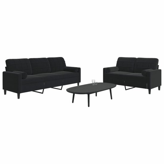 2-Delige Loungeset En Bolsters Fluweel Zwart met kussens