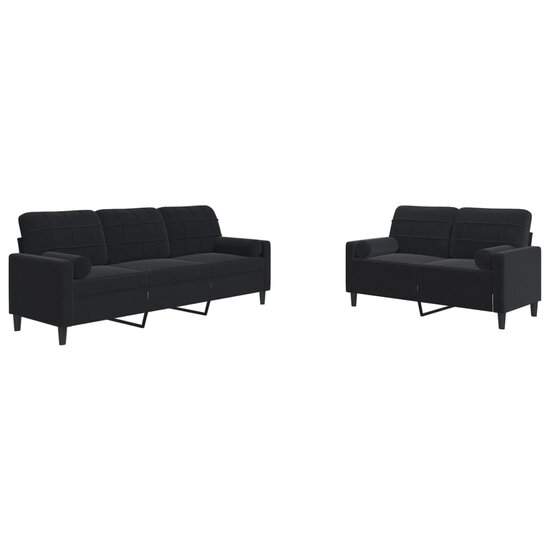 2-Delige Loungeset En Bolsters Fluweel Zwart met kussens