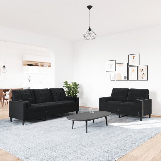 2-Delige Loungeset En Bolsters Fluweel Zwart met kussens
