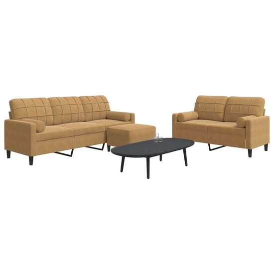 3-Delige Loungeset Met Kussens En Bolsters Fluweel Bruin