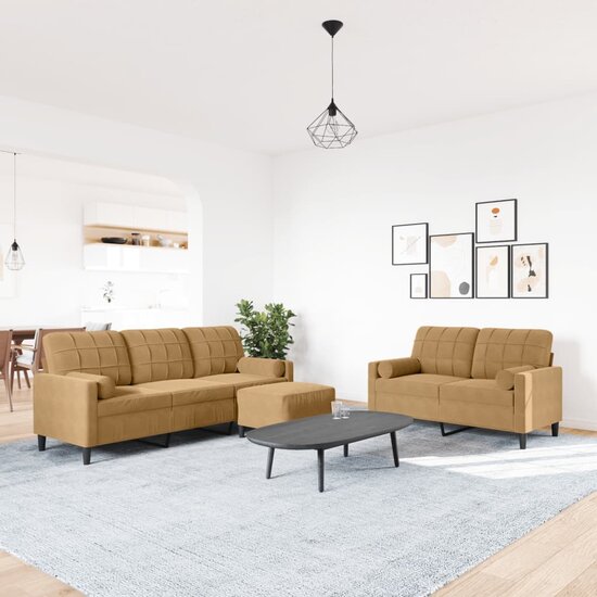 3-Delige Loungeset Met Kussens En Bolsters Fluweel Bruin
