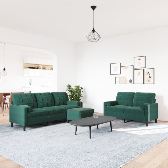 3-Delige Loungeset Met Kussens En Bolsters Fluweel Donkergroen