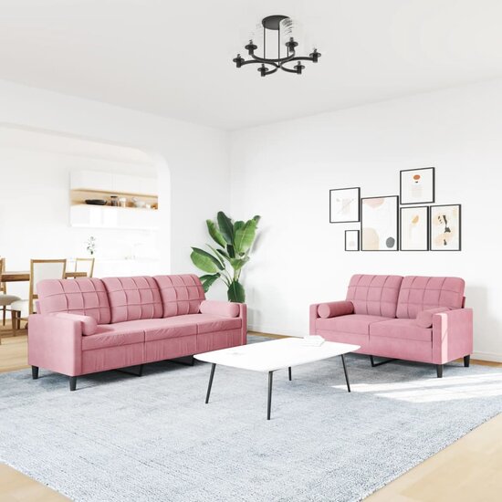 2-Delige Loungeset En Bolsters Fluweel Roze met kussens