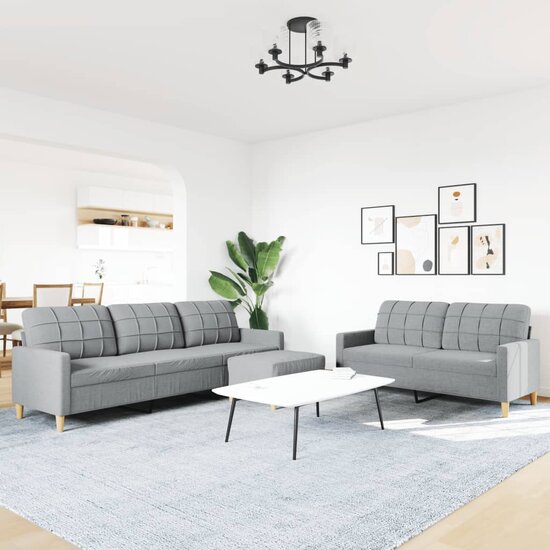 3-Delige Loungeset Stof Lichtgrijs Met voetenbank