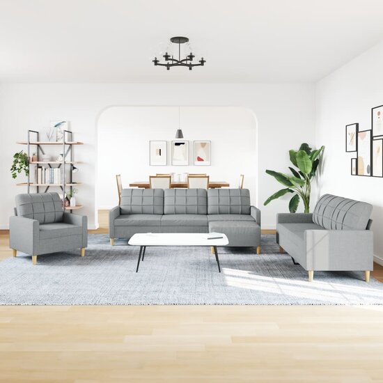 4-Delige Loungeset Stof Lichtgrijs Met voetenbank
